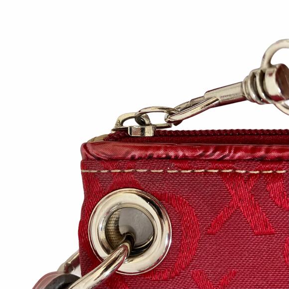 XOXO Red Wristlet Bag, small brocade fabric & vegan Leather clutch purse - Picture 5 of 8